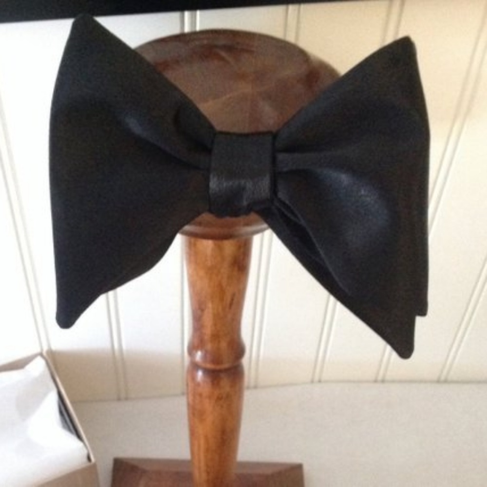 Oversized black satin bow tie